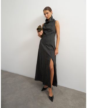 TOPSHOP Robe longue à taille basse, col cheminée, à rayures tissées rouille - Blanc