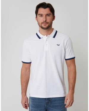 Threadbare Herringbone Tipping Cotton Pique Polo Shirt - White