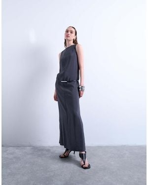 TOPSHOP High Neck Open Back Chuck On Cupro Midi Dress - White
