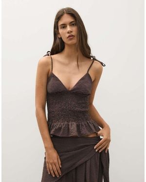 Bershka Smocked Strap Top - Black