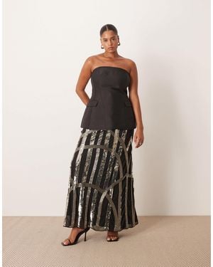 ARRANGE Curve Deco Linear Embellished Maxi Skirt - Natural