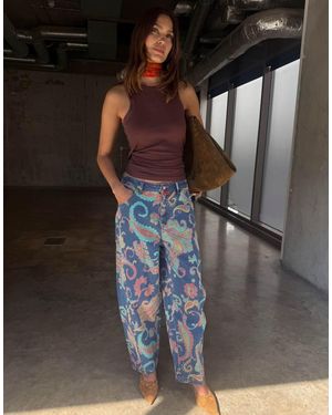 Never Fully Dressed Printed Barrel Leg Jeans - Blue