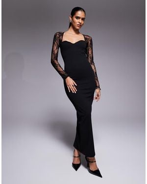 ASOS Midi Dress With Cutaway Lace Long Sleeves - Grey