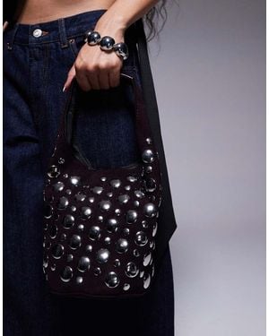 River Island Studded Suedette Bucket Bag - Blue