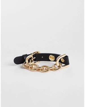Reclaimed Vintage Worn Leather And Chain Mix Bracelet - White