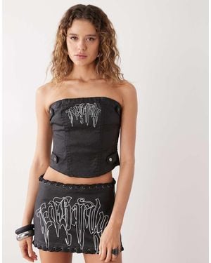 Ed Hardy Drip Strapless Denim Corset Top - Black