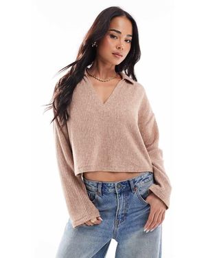 Miss Selfridge Top A Maniche Lunghe Plissé Morbido Con Colletto Color Biscotto - Blu