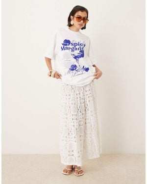 ASOS Premium Tiered Textured Lace Maxi Skirt - Natural
