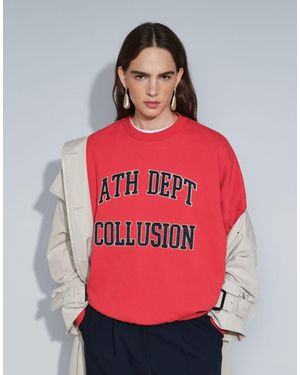 Collusion Felpa Squadrata Con Ricamo Varsity Coordinato - Rosso
