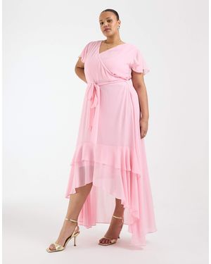 Tfnc Plus Bridesmaids Hi-lo Frilly Chiffon Maxi Dress - Pink