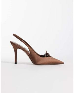Mango Satin Pointed Heeled Slingbacks With Bow Detail - Brown