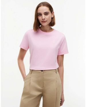 Tommy Hilfiger Logo Embroidery Crew Neck T-Shirt - Purple