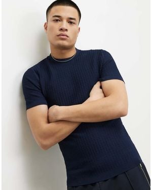River Island Textured Muscle Fit T-Shirt - Blue