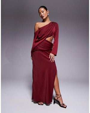 ASOS Asos Design Petite Fallen Shoulder Maxi Dress With Cutout Waist - Red