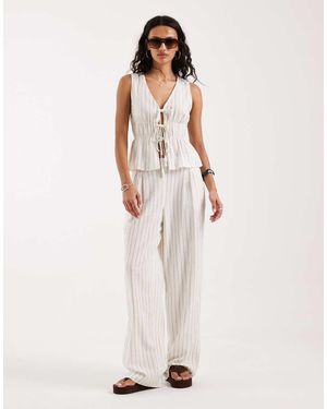 JJXX Co Ord Linen Blend Stripe Trousers - White