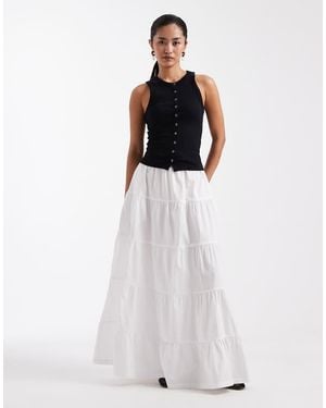 Threadbare Poplin Tiered Maxi Skirt - White