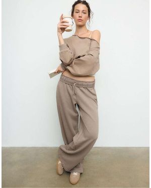 Stradivarius Washed Effect Straight-Leg Jogger Trousers - Natural