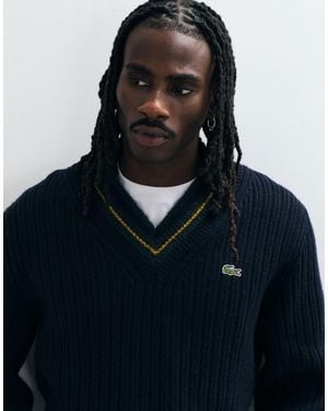 Lacoste Pullover mit kontrastdetails und v-ausschnitt - Blau