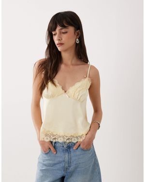 Miss Selfridge Satin And Lace Cami Top - Blue