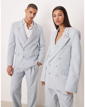 Sister Jane Unisex Evander Double Breasted Blazer Co-ord With Brooch - Grey