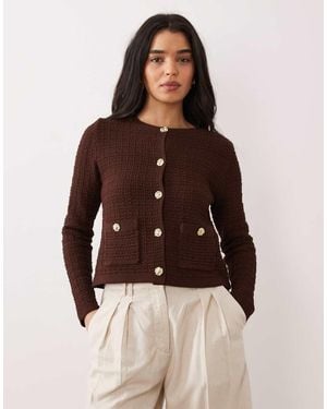 Miss Selfridge Textured Knit Button-through Cardigan - Brown