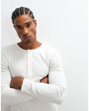 Collusion Long Sleeve Fitted Henley T-shirt - White