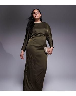 Tfnc Plus Long Sleeve Satin Cowl Back Maxi Dress - Grey