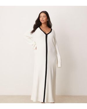 Pretty Lavish Curve Contrast Seam Knit Midaxi Dress - Natural