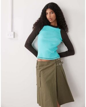 Collusion Long Sleeve Contrast Ribbed Raglan - Green