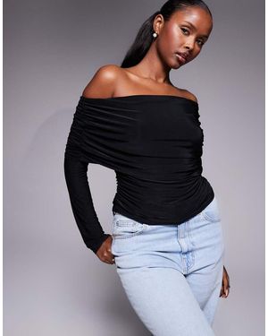 ASOS Drape Off The Shoulder Long Sleeve Top - White
