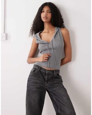 Collusion Soft Knit Hooded Tank Top - Grey