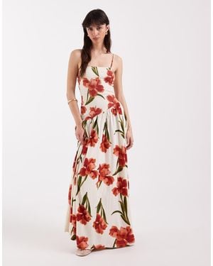 ASOS Crinkle Cami Tie Back Midi Dress With Asym Waist - White