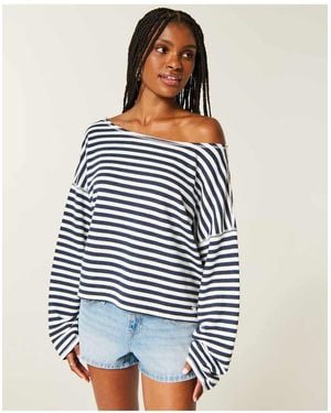 Hollister Easy Striped Off-The-Shoulder Sweatshirt - Blue