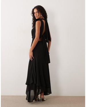 TFNC London Bridesmaids Cowl Neck Chiffon Maxi Dress With Neck Tie - White