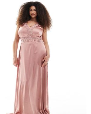 Tfnc Plus Vestido De Dama De Honor Largo Rosa Palo De Satén Con Detalle Festoneado De Encaje De