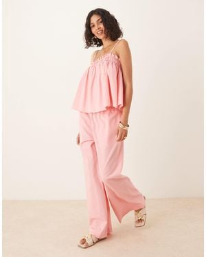 ASOS Shirred Waist Pull On Pants Co-ord - Pink