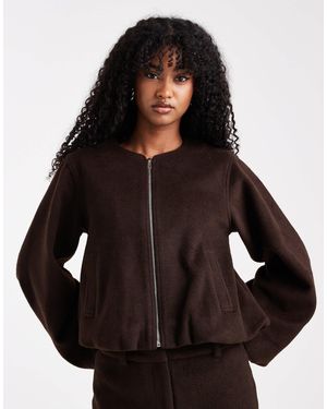 4th & Reckless Wool Feel Balloon Sleeve Collarless Bomber Jacket Co-ord - Black