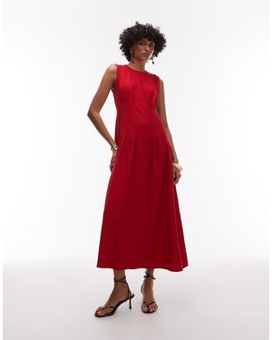 Mango Corset Waist Midi Dress - Red