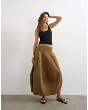 TOPSHOP Denim Barrel Seamed Maxi Skirt - Natural