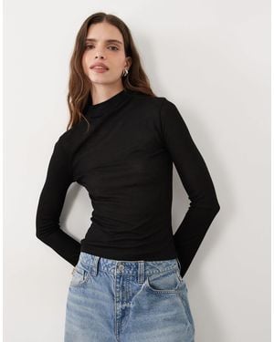 Miss Selfridge Sheer High Neck Top - Black