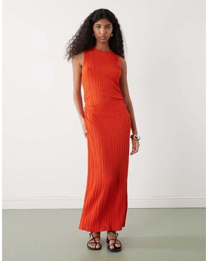 Collusion Fine Knit Sheer Maxi Dress - Brown