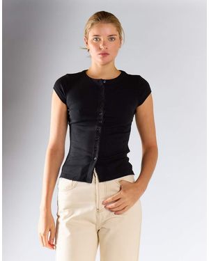 Glamorous Button Front Tee - Black