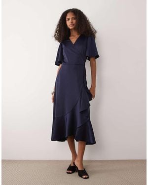Y.A.S Satin Midi Wrap Dress - Blue