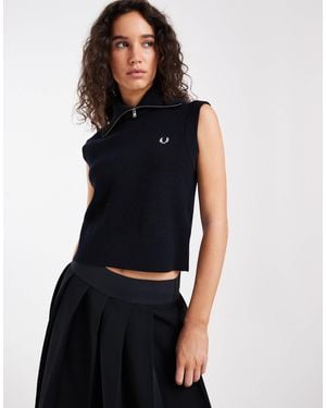 Fred Perry Strick-tanktop ohne ärmel mit reißverschluss am kragen - Blau
