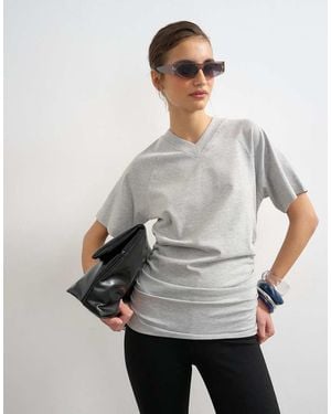 TOPSHOP Micro V-neck Ruched Side Tee - Grey