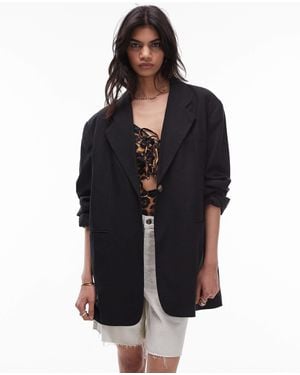 TOPSHOP High Break Oversized Linen Blazer - Black