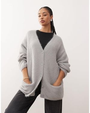 Monki Knitted Oversized Cardigan - Gray