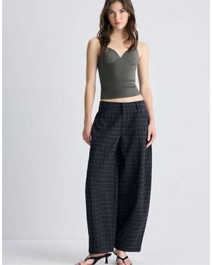 Stradivarius Check Barrel Dress Trousers - Blue