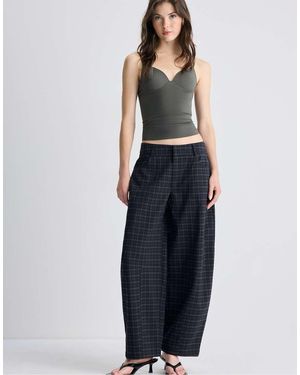 Stradivarius Pantaloni A Gamba Bombata A Quadri - Blu