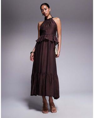 Forever New Vestido Largo Marrón Con Bajo Caído De - Morado